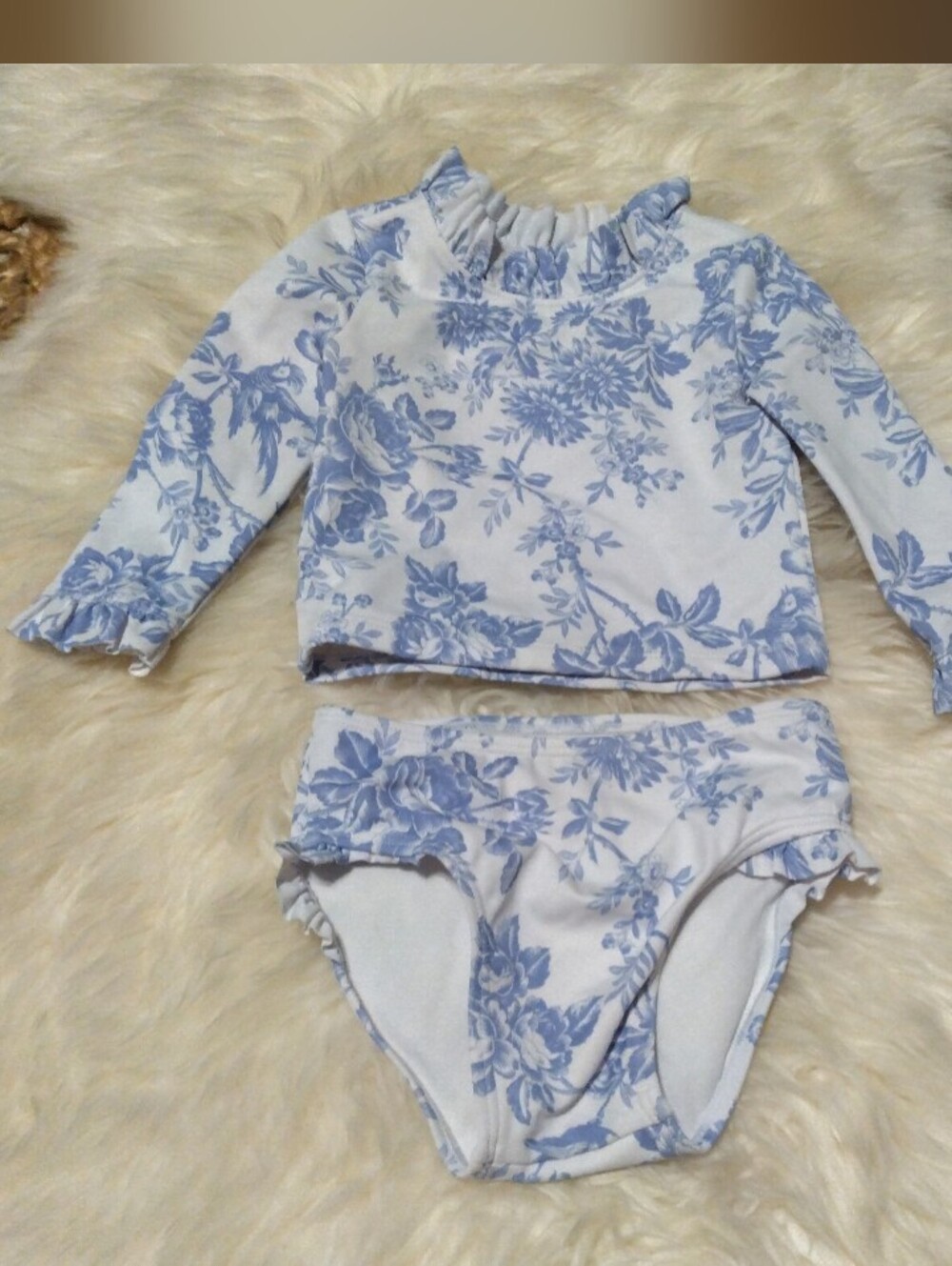 Janie and Jack  periwinkle floral toile Rashguard 2 Piece Swimsuit Size 12-18 M